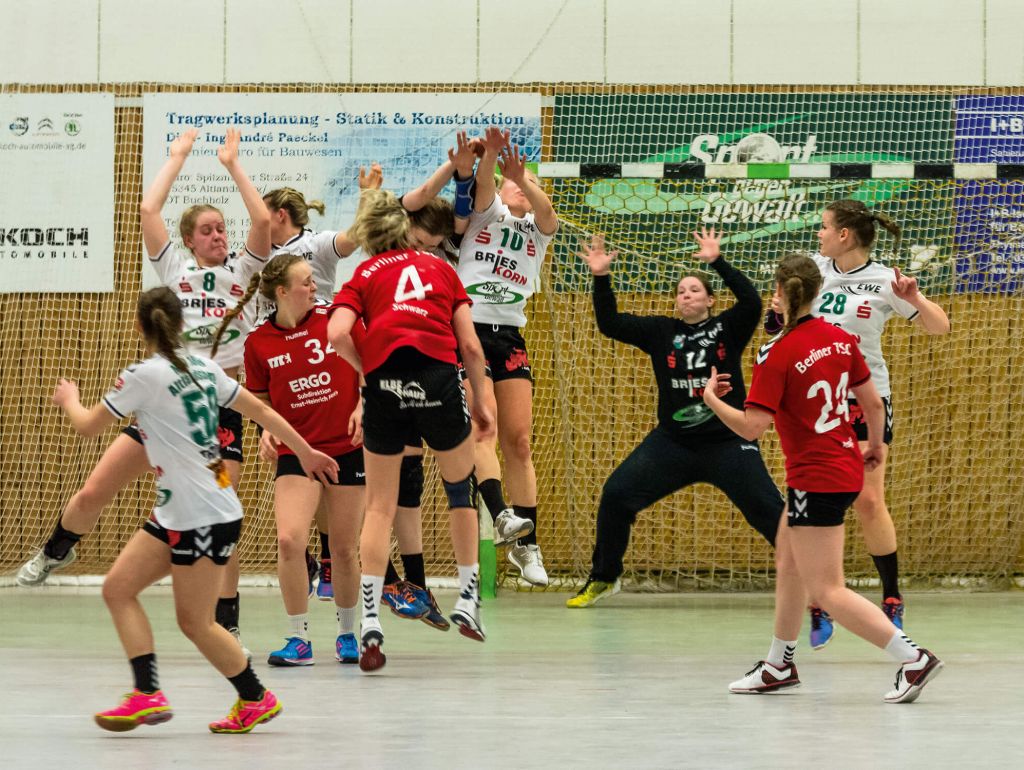 Eine Gruppe von Frauen spielt Handball