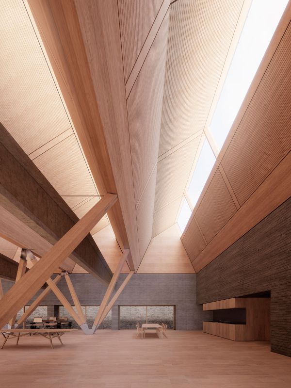 Innenansicht des Holzbaus "Camerich Workshop Space"