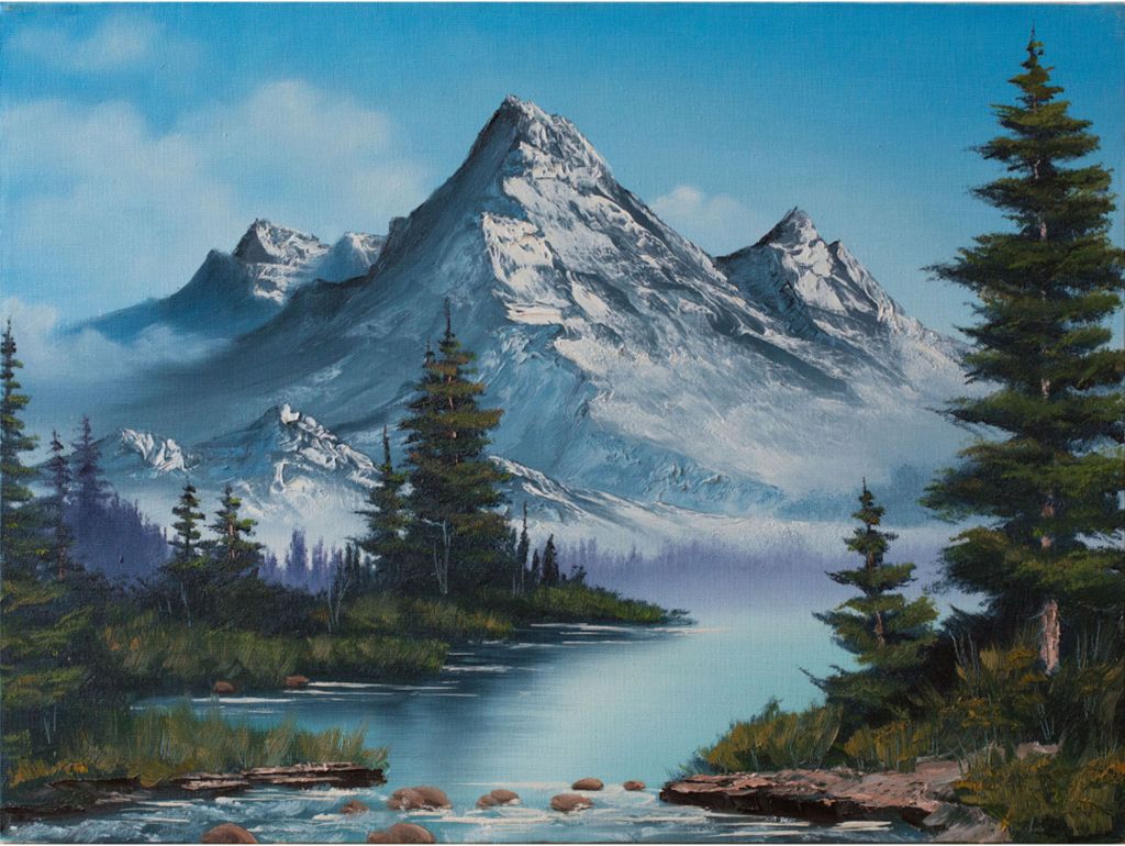 Ull Hohn, Untitled, 1993. Öl auf Leinwand Naturszene, fluss am Fuße eines Berges