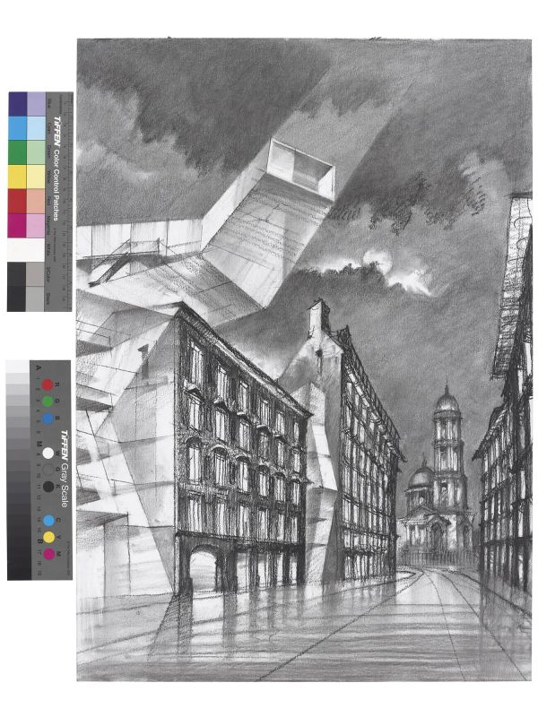 architektonische Zeichnung, Schwarz-Weiss, futuristisch