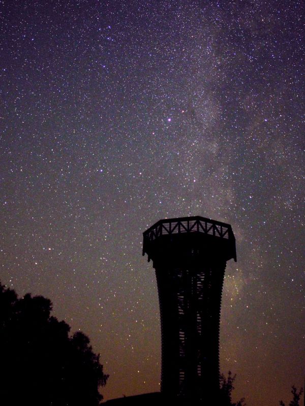 Klare Sternennacht in Sielmanns Naturlandschaft Kyritz-Ruppiner Heide mit Blick auf den Sielmann Turm