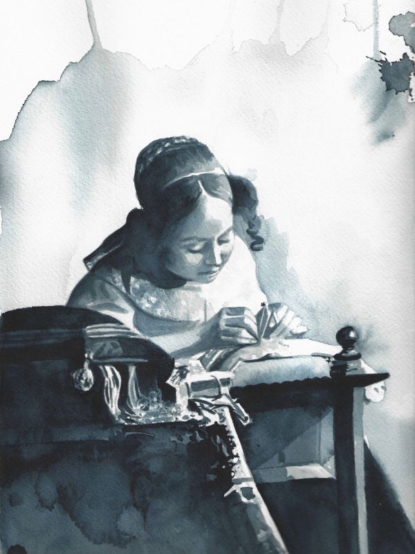 Kind mit Nähkissen; Gemalt