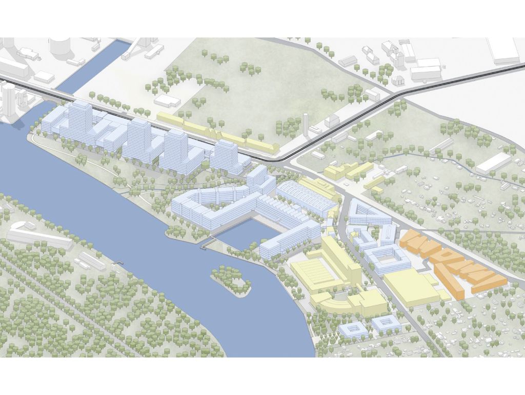 Orange: Funkytown – Bestand & Neubau, Gelb: Bestand – Kunst, Kultur, Gewerbe, Blau: In Planung – Office, Gewerbe