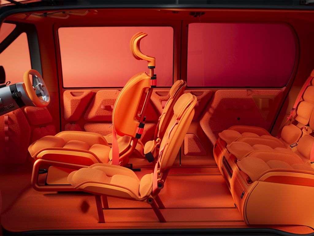 Innenraum mit 6 Sitzen in Orange