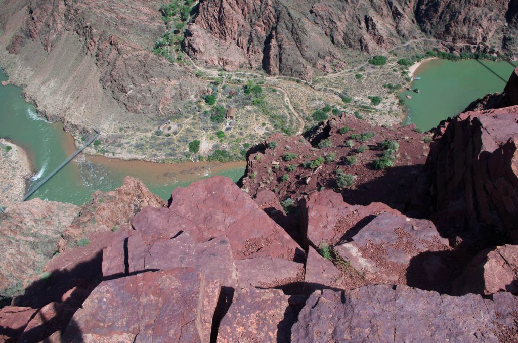 Colorado, Silver Bridge und eine Ranger Station vom Kaibab Trail aus gesehen