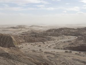 Brachland während der jüngsten Santa-Ana-Winde im Januar 2025, Anza- Borrego State Park, Kalifornien, 2025