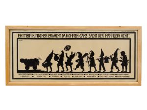 Käte Wolff, Druck „Eh‘ mein Kindchen erwacht, da kommen ganz sacht der Männlein acht“, Lithografie, Lübeck 1916 Käte Wolff, print “Eh' mein Kindchen erwacht, da kommen ganz sacht der Männlein acht”, lithograph, Lübeck 1916  Copyright: Jüdisches Museum Berlin; Foto: Roman März Jewish Museum Berlin; photo: Roman März