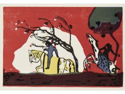 Wassily Kandinsky Zwei Reiter vor Rot, 1911Farbholzschnitt, 10,5 x 15,7 cm (Druck)